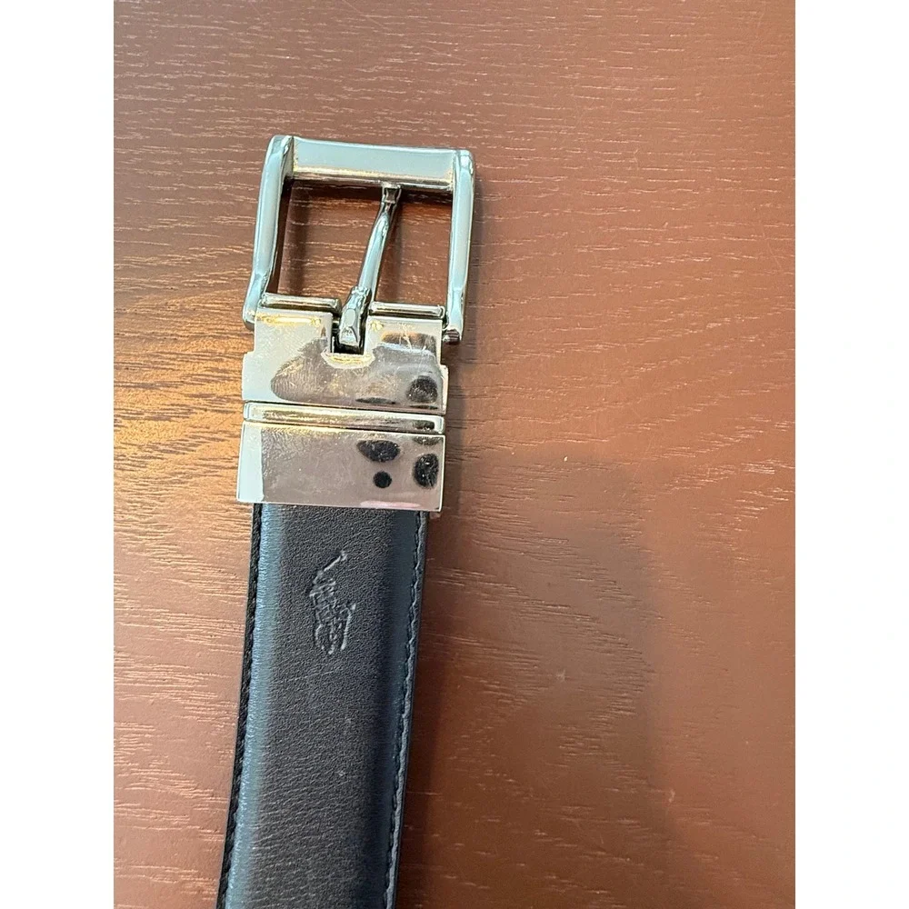 Polo Ralph Lauren Mens Reversible Leather Belt Brown Black Silver Buckle 50in